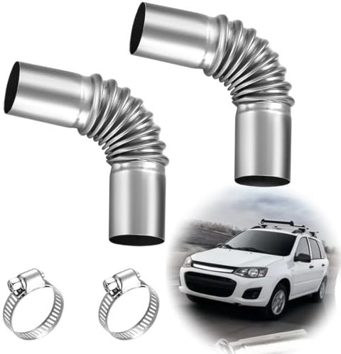 uyau d'Echappement de Voiture, 2 Pièces 25MM Tuyau d'échappement en Acier Inoxydable Raccord Coudé, Connecteur d'angle Tuyau d'échappement de Voiture avec Pinces en Acier, pour le Chauffage de Voiture