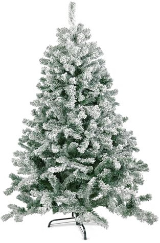 TIENDA EURASIA – Arbol de Navidad Nevado | Color Verde y Blanco | Hierro y PVC | Arbol de Navidad | Arboles de Navidad | con Soporte de Pie Metálico | Fácil Montaje (180 cm 450 Ramas)