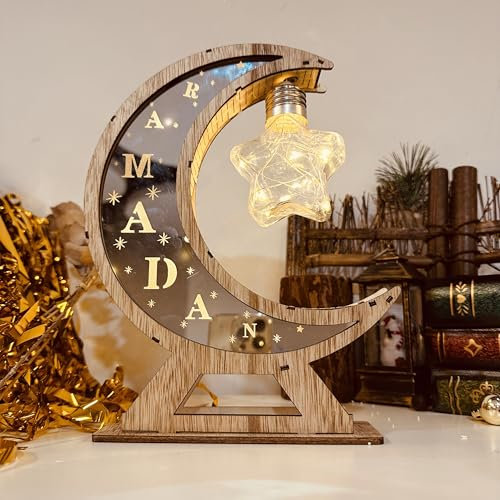 Ramadan Deko Laternen, Ramadan LED Holz Lampe, Ramadan Dekoration Lichter, Muslim Islam Eid Ramadan Festival Dekorationen Halbmond Nachtlicht Für Partys, Zu Hause Und Als Geschenk (Halbmond)