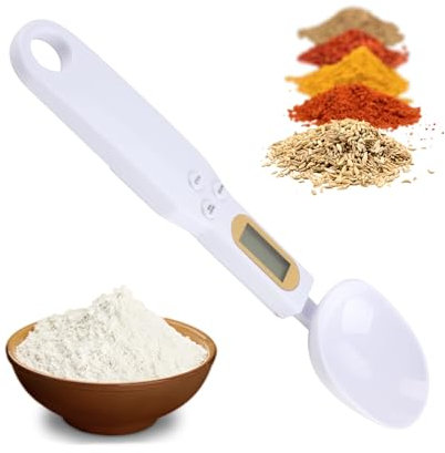 Digital Measuring Spoon Scale with LCD Display – High-Precision (0.1g) Kitchen Scale for Baking, Cooking, Tea & Portion Control – Removable & Washable, Battery Included (White)