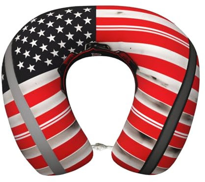 HJLUUFT Tragbares Kissen, weiche rote Linie, Feuerwehrmann, USA-Flagge, kleines Kissen für Reisen für Reiseszenarien