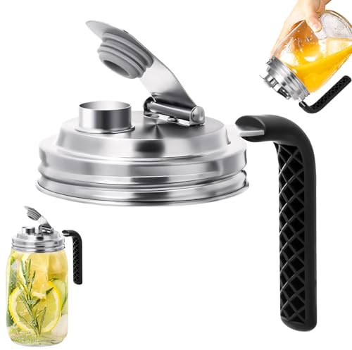 Einmachdeckel, Stainless Steel Mason Jar Pour Spout Lid For Wide Mouth Mason Jar, Mason Jar Pitcher Flip Cap Lids With Handle, Einmachglas Deckel (A)