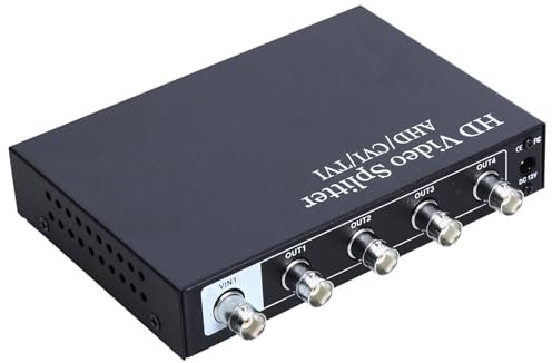 4-Way BNC Video Splitter, BNC HD 1 in 4 Out Ports Video Amplifier Distributor