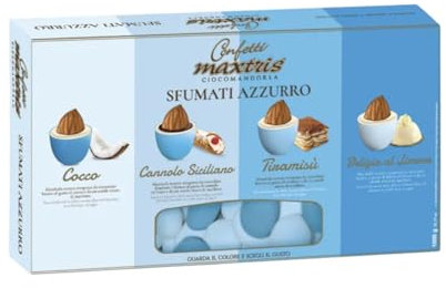 Doni Bomboniere Confezione 1Kg Confetti Sfumati Azzurro con Mandorla Ricoperta di Gusti e Colori Assortiti per Nascita Battesimo Bambino Compleanno Segnaposto Confettate Made in Italy