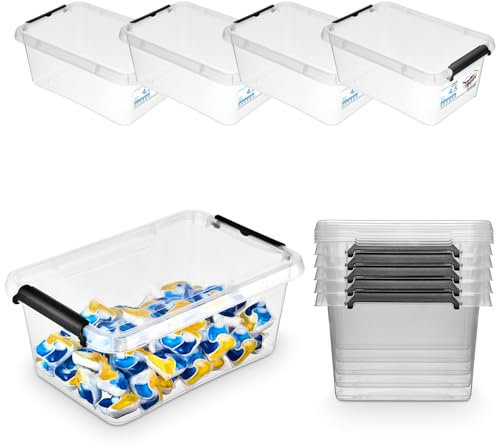 Pullmer Aufbewahrungsbox mit Deckel, Aufbewahrungsbehälter, Stapelboxen, Kisten, Kunststoffbox 4-er Set, Boxen 4,5L, 29x20x12 cm