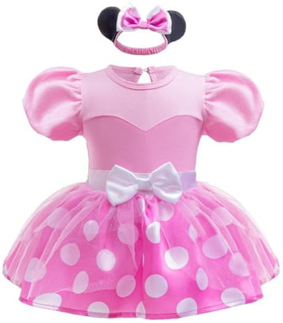 Lito Angels Vestito Costume da Principessa Minnie Body Tutina con Fascia per Bimba Taglia 3-6 mesi