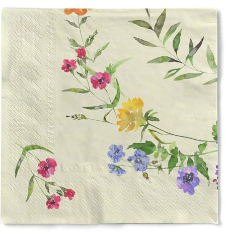 Mank Tissue Serviette Molly 3-lagig, 100 Stück – Fröhliches Blumenmotiv für Frühling & Sommer, Servietten perfekt für Hochzeiten, Gartenpartys und Geburtstagsfeiern (40 x 40 cm, 1/4-Falz)