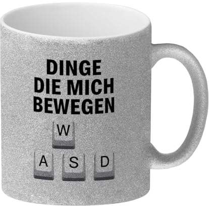speecheese WASD Gamer Glitzer-Kaffeebecher - Dinge die mich bewegen Lustiger Gaming-Spruch für Büro und Alltag
