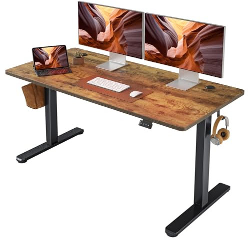 FEZIBO Schreibtisch Höhenverstellbar Elektrisch, 140 x 60 cm Steh-Sitz Tisch, Verstellbarer Stehpult mit Memory-Steuerung, Ergonomischer Computertisch Homeoffice, Braun