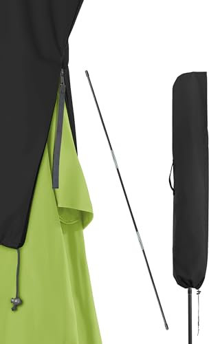 4smile Sonnenschirm Schutzhülle, Schwarz - Funktionelle Sonnenschirmhülle mit Reißverschluss, Stab - Strapazierfähige Schirmhülle, Schutzhülle Sonnenschirm bis Ø 3 m, Polyester Schirmabdeckung
