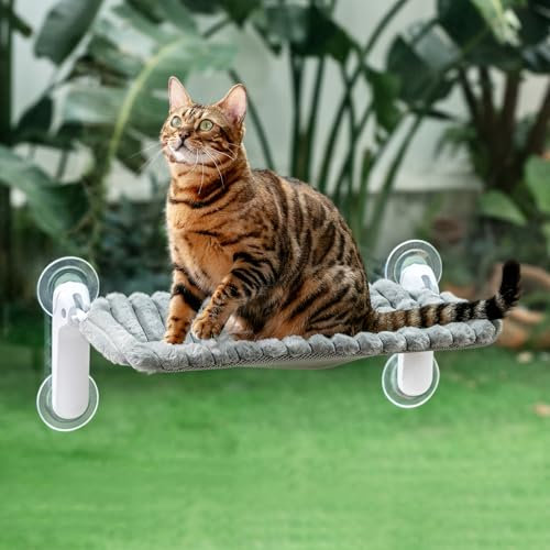 GUUSII HOME Cat Window Bed Foldable Kitten Hammock Hanging Windowsill Perch for Indoor Large Cats Holds Up to 18kg Kitty Window Sill Seat with Suction Cups Machine Washable Cover 54 * 30cm（Grey, M）