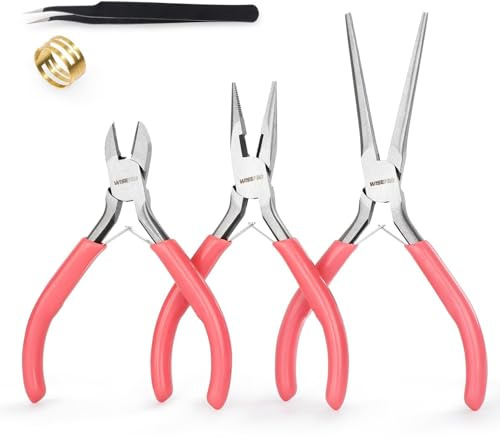 WISEPRO 5-teiliges Schmuckzangen-Set – Spitzzange, Flachzangen, Seitenschneider,mit Pinzette & Ösenöffner – Werkzeuge für Schmuckherstellung, DIY-Bastelarbeiten und Schmuckreparatur