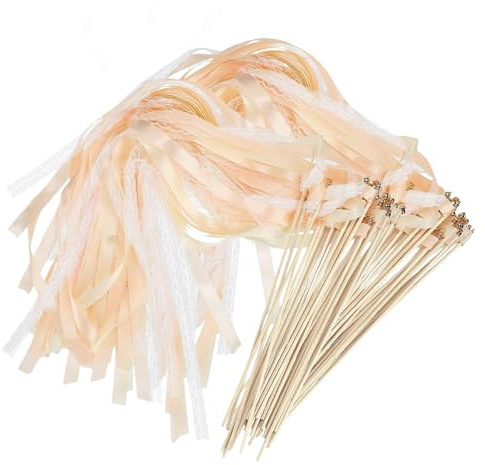 GIDWRIY 30 PCS Wedding Wands Hochzeitsbänder mit Glocke,Hochzeit Stäbe mit Glöckchen,Zauberstab Hochzeit Spalier Bänder,Holzstäbe für Hochzeiten Luftschlangen,Zauberstäbe zum Basteln für Hochzeiten