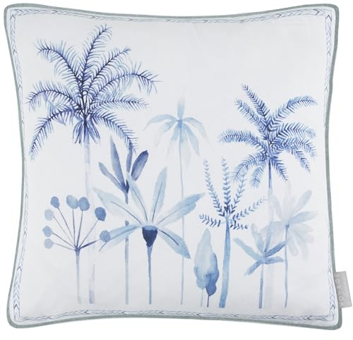 Voyage Maison Cozzo Feather Filled Cushion – Watercolour Palm Tree Coastal Blue Piped Trim Decor (Cobalt - 50x50cm)