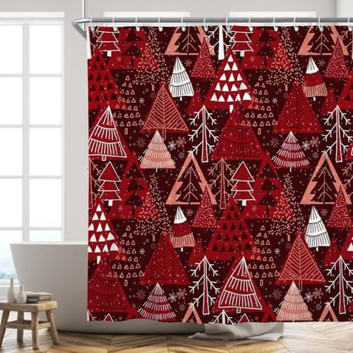 ZJRBJB Merry Christmas Shower Curtain Red Glitter Xmas Tree New Year Winter Bathroom Curtains Waterproof Polyester Fabric Washable Holiday Bathtub Decor for Home Gifts 72x72 in with 12 Hooks