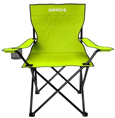 24MOVE® Faltstuhl hellgrün Campingstuhl Anglerstuhl mit Getränkehalter - Anglersessel klappbar - Klappstuhl Gartenstuhl Faltstuhl Relaxsessel Campingsessel faltbar, Polyester, für draußen oder drinnen