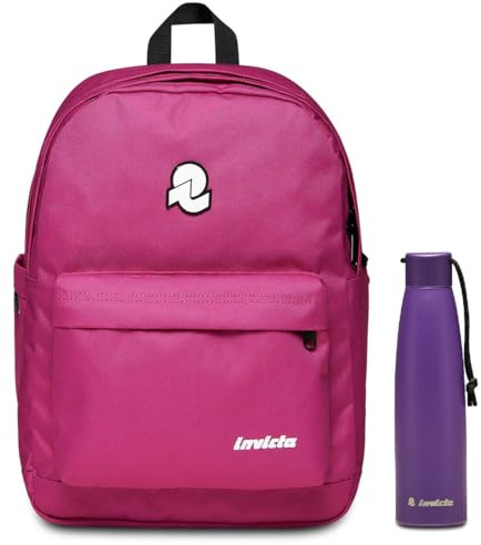 Invicta LAB PLAIN BACKPACK GRS + Invicta Borraccia, Viola, Borraccia Termica in Acciaio Inox Interno Esterno, Mantenimento Temperatura fino a 24h, Borraccia Scuola Bambini - Bottle