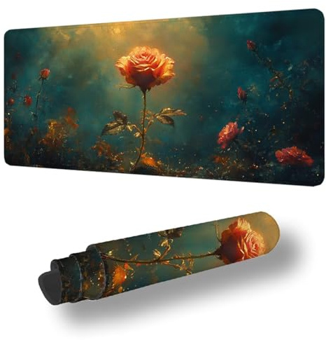 Mauspad Retro Mousepad XXL 1500x800x3 MM Verlängertes Groß Schreibtischauflage, mit Nähten an den Rändern Wassxerdicht Anti-Rutsch Gaming Mauspad Rose Schreibtischmatte für Tastatur und Maus S-12077