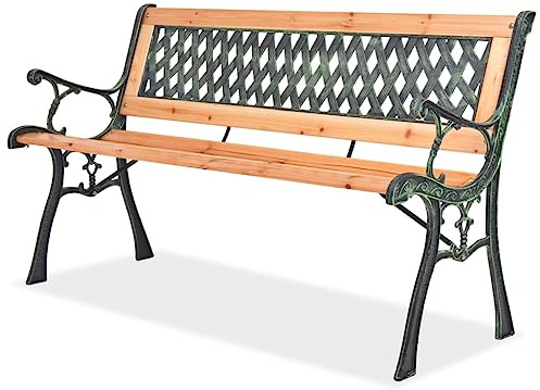 Zeehear Gartenbank 122 cm Holz, robuste Terrassenbank mit Schmiedeeisen-Gestell, wetterfeste Sitzbank für draußen, ideal für Garten, Veranda und Balkon, 110 kg Belastbarkeit