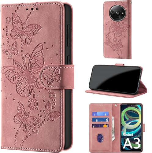 CaseGla Funda para Xiaomi Redmi A3 / A3x, Rosa | Bloqueo RFID, Cierre Magnético, Cartera de Cuero PU, Soporte Plegable, Ranura para Tarjetas Billetera, Antigolpes Libro