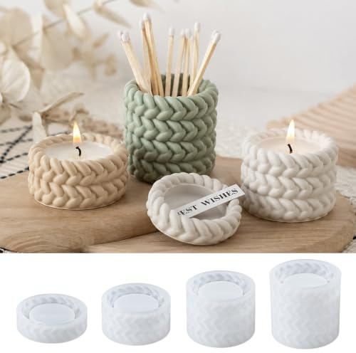 YODOYO Silikonformen Gießformen Kerzenschale, 4 Stück Flechtmuster Gießform | Gipsformen Silikon Flechtmuster, Kerzenbehälter für Beton, Gips, Harz & Wachs, auch als Mini Blumentopf, DIY Frühlingsdeko
