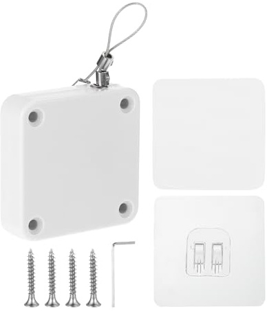 QUARKZMAN Fermeture De Porte Coulissante Automatique Sans Perçage 1500g, Ferme-Porte Multifonction Avec Capteur De Tempête Et Câble En Acier Pour Chambre Tempête Salle(Blanc Lot De 1)