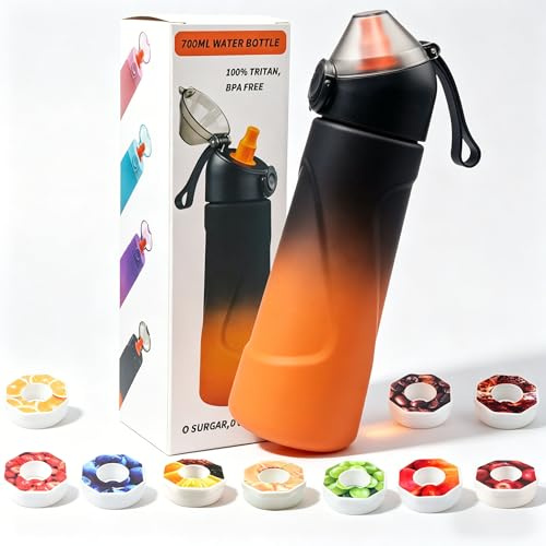 Air Scented Water Bottle Pack with 10 Flavour Pods,Flavored Starter Drink Bottle Up 0 Sugar 0 Calories BPA Free,Diswasher-safe for Kids and Adult Camping,Travelling,Cycling,Fitness (BLACK&ORANGE)