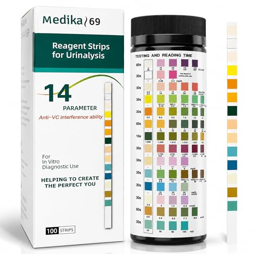 Bandelettes urinaires 14 en 1 – 100 tests – Analyse urine multi-paramètres – Glucose, protéines, pH, cétone, infection urinaire – Auto-test santé