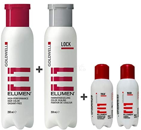 Goldwell Elumen Haarfarbe [RR@all Rot] 200ml + 250ml Lock Versiegelung + 50ml Wash Shampoo + 50ml Treat Intensivpflege
