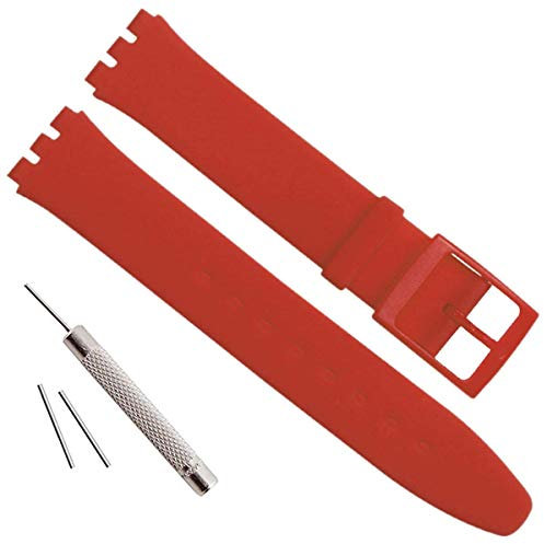 Ultradünnes Uhrenarmband, 16 mm, wasserfest, aus Silikon, Ersatz für Swatch 16mm rot