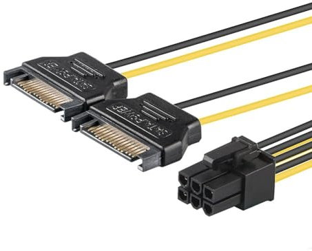 CABLEPELADO Cable alimentación 2X Sata Macho - PCI Express Hembra 6 Pin, Adaptador de alimentación SATA a PCI-E 6-Pin, SATA Dual a PCI-E 6-Pin, Compatible con Tarjetas gráficas, 15 cm