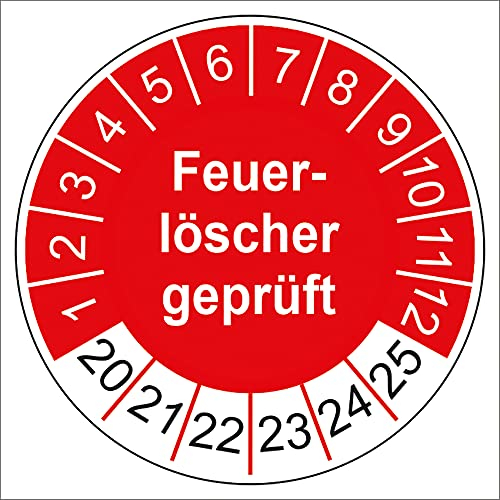 Prüfplaketten Feuerlöscher geprüft 2020-2025 Prüfetikett Aufkleber Folie selbstklebend UVV 30mm rot R005 (40)