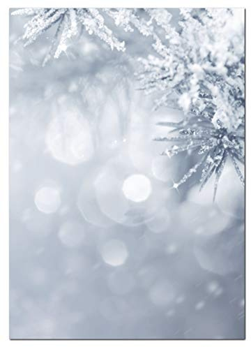 Motivpapier Briefpapier (Winter-5180, DIN A4, 100 Blatt) Weihnachten verschneiten Tannenäste