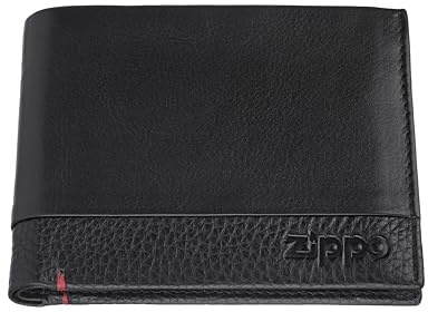 Zippo Tri-Fold Wallet - Made of High Quality Nappa Leather - Ideal for Credit Cards - Landscape Format - RFID Protection - Unisex - Black - 10,5x9x1,5 cm