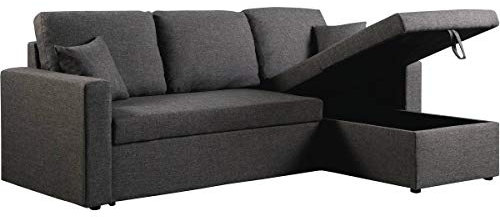 Habitat et Jardin - Canapé d'angle Convertible et Réversible Alain 3 Places Gris - Canapé Lit Moderne en Tissu Lin - Espace de Stockage (Méridienne) - Design