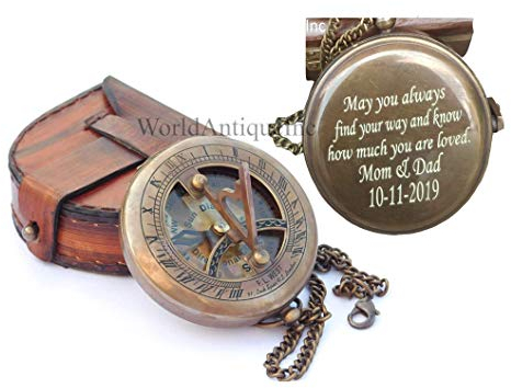 Kompass-Sonnenuhr für Papa, Kompass, graviert, antiker Kompass, individuelles Geschenk, Messing-Sonnenuhr, Kompass, Vatertag, Geschenk