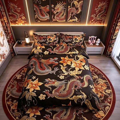Tbrand Simple Dragon Chinois avec Housse de Couette Douce et Luxueuse pour Adultes Gar?ons et Hommes
