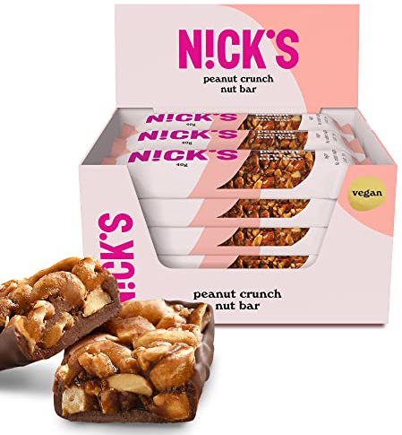 NICKS Barre Keto Sans Sucre Ajouté aux Cacahuetes et Chocolat I Vegan, Sans Gluten, Sans Huile de Palme (12x40g)