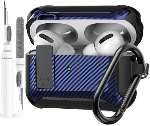 Olytop Schutzhülle für Airpods Pro 2/1 Gen mit Schloss (2019/2022/2023), robuste Schutzhülle für Airpod Pro 2. / 1. Generation, stoßfeste Schutzhülle für Apple iPod Pro, Schwarz/Blau