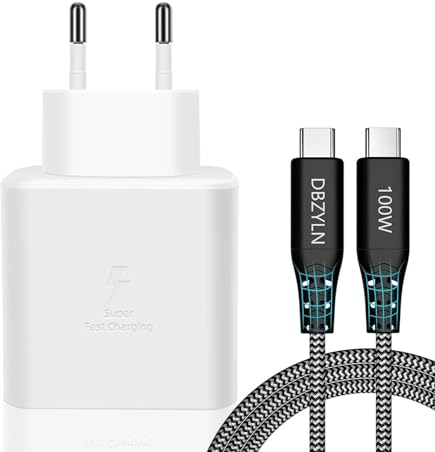DBZYLN Chargeur 45W Charge Rapide pour Samsung S25, S25 Ultra, S24, S24 Ultra, S23 Ultra, Tab S8, S9, S10, Z Fold5, Flip5, Fold6, Flip6, A54, USB C Bloc Prise Adaptateur Secteur avec 5A Câble (Blanc)
