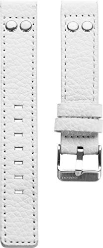 Oozoo Armband Uhrenband Uhrenarmband Leder Lederband mit Dornschließe Weiß/Niete 30 mm
