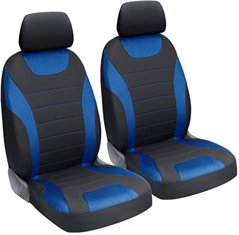 UniVexx® Autositzbezüge 2er-Set – Universal Vordersitz-Schonbezüge mit Airbag-Ausschnitt – Atmungsaktiv & pflegeleicht – Passend für viele Automodelle (Schwarz/blau)