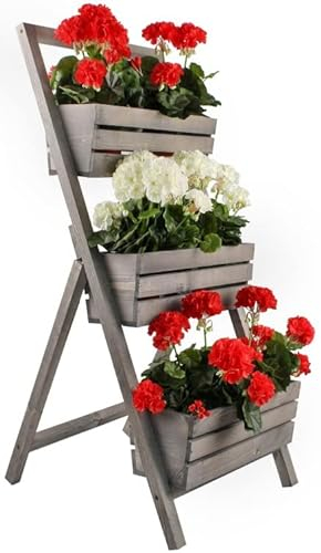 KOTARBAU® Blumenetagere Blumentreppe mit Einsatz 3 Etagen für Pflanzen Blumenregal innen & außen Holz 46x58x105 cm Blumentopf Grau