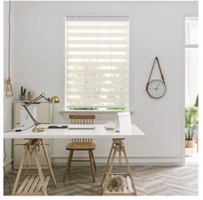 Aprica Day and Night Zebra Window or Door Roller Blinds with Child Safety Clips - Double Layer Fabric Elegant Durable and Easy to Clean (Cream, Width 180cm - Drop 160cm)