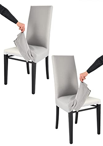 Tommychairs - 2er Set gepolsterte Stühle JAZZ mit herausnehmbarem Bezug für Küche, Struktur aus Buchenholz Anilinfarbe Schwarz, mit herausnehmbarem Bezug aus Stoff in der Farbe Perlgrau bezogen
