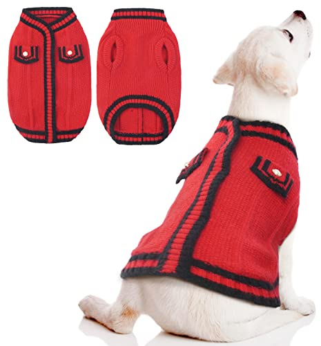 Hundepullover, Haustier Winter Sweater Warmer Hund Strickpullover mit Zopfstrickmuster Kleidung Haustiermantel Kostüm Welpenpullover für Katzen Kleine Mittelgroße Hunde(Rot, XS)