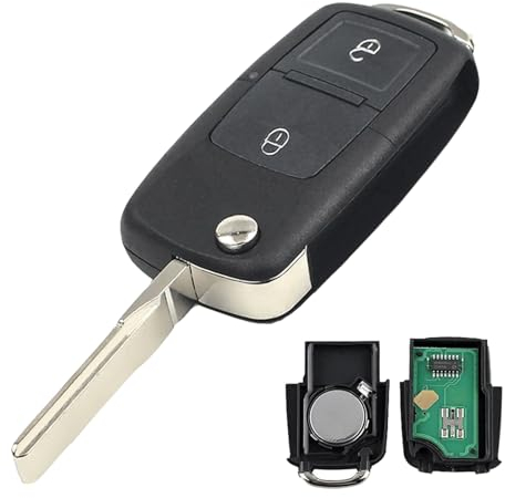 Vailikey 433MHZ 2 Boutons Porte-clés de Voiture pour Volkswagen Bora Golf Passat Polo Transporter T5 Seat Cordoba Ibiza Leon Toledo Skoda Fabia Superb Octavia ID48Chip 1J0959753AG