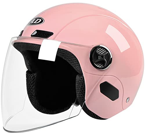 Demi-Casque de Moto avec visière Transparente Homologué Dot/ECE Retro Open Face Crash 3/4 Casques Moto Cyclomoteur Cruiser Scooter Casques pour Hommes Femmes,Rose,One Size