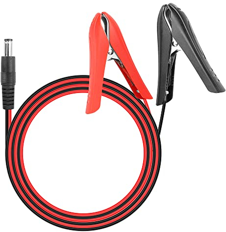PNGKNYOCN 12V batería cocodrilo Clip de Cable, 18AWG DC 5.5x2.1mm Macho a la batería Abrazaderas Cable de extensión para el Coche, RV, estación de energía portátil generador Solar(1.8M)