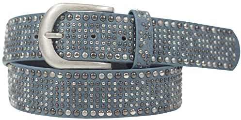 Damengürtel mit Nieten, Strass-Nieten-Besatz, Synthetikgürtel im Vintage-Style, Breite ca. 3,8 cm (Jeans; BW95cm - Gesamtlänge 110cm)